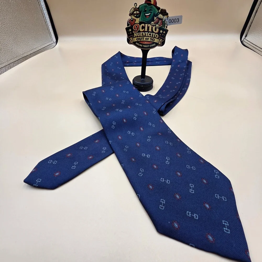 JSACO Mens Silk Tie Navy Blue Geometric Medallion Made in Italy Formal Necktie